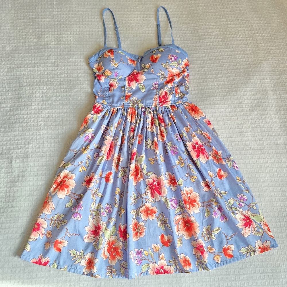 small blue floral bustier sundress